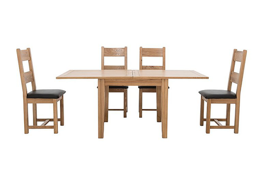 Furnitureland - California Flip Top Solid Oak Extending Table and 4 Wooden Chairs - Brown