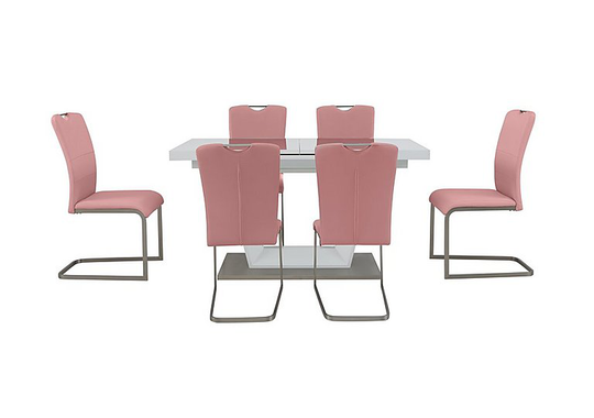 Bianco Small Extending Dining Table and 6 Chairs Dining Set - Pink