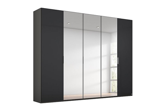 Rauch - Formes Glass 5 Door Hinged Wardrobe with 3 Mirrors - Black