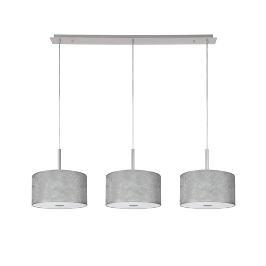 Baymont Polished Chrome 3 Light E27 3M Linear Pendant With 300Mm Silver Leaf Shade With Frosted Acrylic Diffuser With Polished Chrome Centre