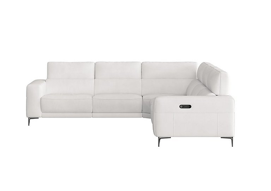 Adama Large Leather Power Recliner Corner Sofa with Telescopic Headrests - White- World of Leather