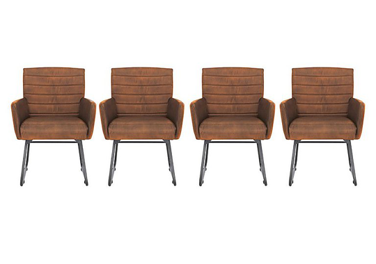 Sam Set of 4 Leather Dining Chairs - Brown