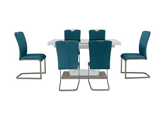 Bianco Small Extending Dining Table and 6 Chairs Dining Set - Teal