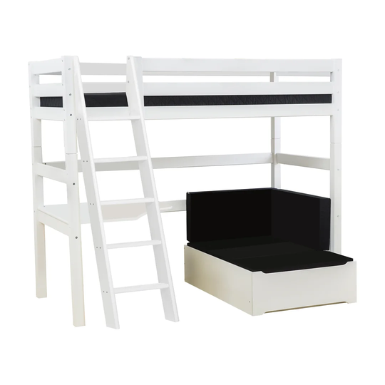 Premium European Single (90 x 200cm) High Sleeper Bed with Table Top and extendable Lounge Corner