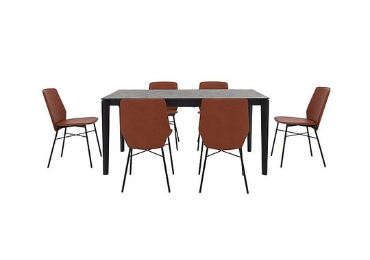 Connubia by Calligaris - Pentagon Extending Dining Table with Oxide Bronze Top and 6 Sibilla Dining Chairs