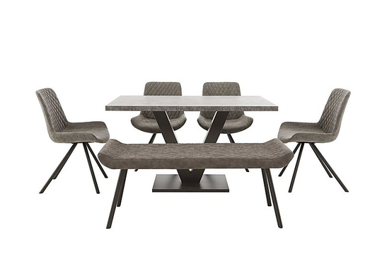 Rocket Dining Table, 4 Faux Leather Chairs and Low Bench Dining Set