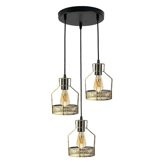 Retro Industrial Ceiling Pendant Lights Fitting Metal Adjustable Wire Cage 3 Head Basket Pendant Light Round Base Chandeliers E27 Bulb Living Room Hal