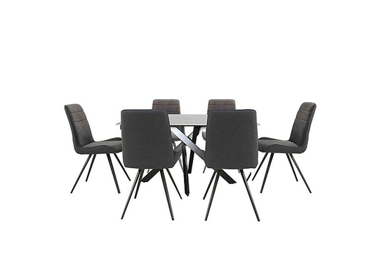 Samurai Compact Dining Table with White Stone Top and 6 Velvet Dining Chairs