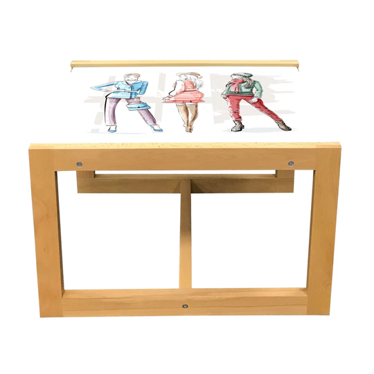 Fashion Coffee Table, Watercolor Design Hand Drawn Sketch Of Young Women In Clothes Print, Acrylic Glass Center Table With Wooden Frame For Offices Do