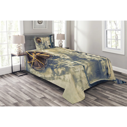 Adelma Grey/Tan Bedspread Set with Pillow Sham