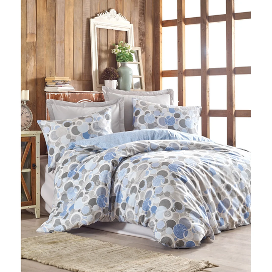 Blomberg Grey/Blue 100% Cotton Reinforce 145 TC Duvet Cover Set