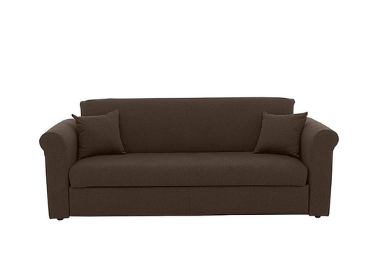 Versatile 3 Seater Fabric Sofa Bed with Scroll Arms - Brown
