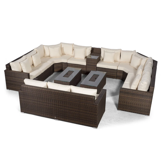 Villasenor Brown Rattan 8 Seat Sofa With 2 X Rectangle Ice Bucket Coffee Table & 3 Seat Sofa + Drinks Cooler, Outdoor Patio Garden Furniture