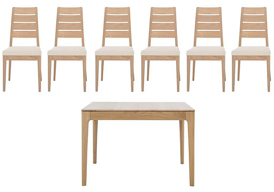 Ercol - Romana Small Extending Dining Table and 6 Slatted Dining Chairs - Brown