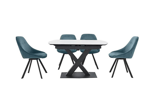 Arctic Extending Dining Table with White Top and 4 Swivel Chairs - Blue