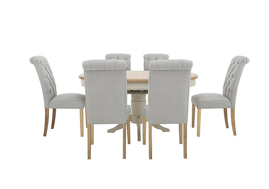Furnitureland - Angeles Round Extending Dining Table and 6 Button Back Dining Chairs
