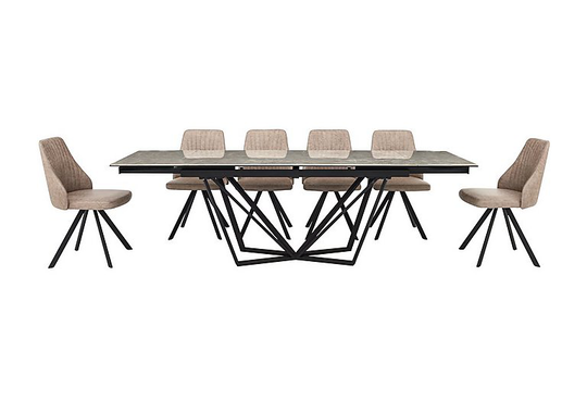 Aquila Extending Dining Table and 6 Swivel Dining Chairs - Grey