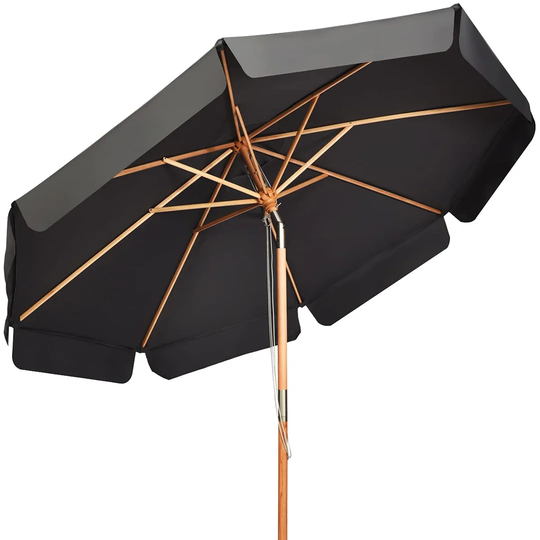 Garden Parasol Umbrella With Tilt Function And Wood Poles, Outdoor Waterproof Sun Protection Canopy Shade, Beach Patio Yard Sunshade Shelter (Dark Gre