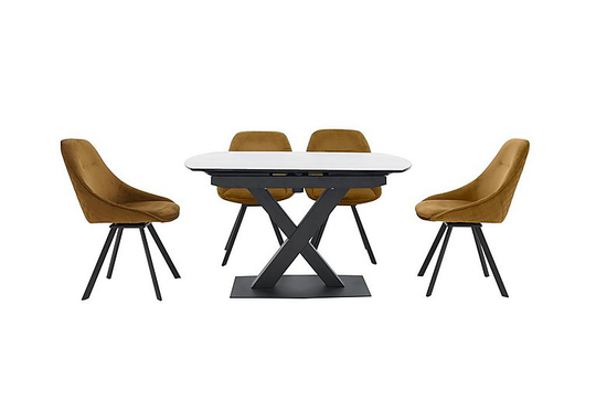 Arctic Extending Dining Table with White Top and 4 Swivel Chairs - Yellow