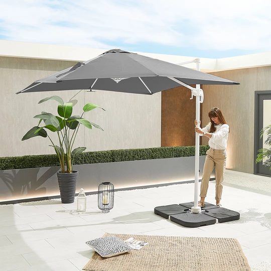 White Apollo Cantilever Parasol - 2.5M Square - Grey