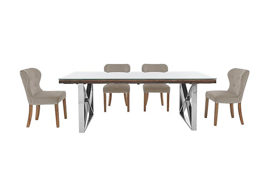 Chennai Dining Table with X-Shaped Legs and 4 Upholstered Dining Chairs - 180-cm - Brown