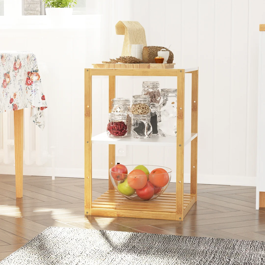 Wooden Side Table Modern Home Office End Tables With 3 Shelves Laptop Computer Pc Desk Beside Bedside Square Coffee Sofa Table For Living Room Bedroom
