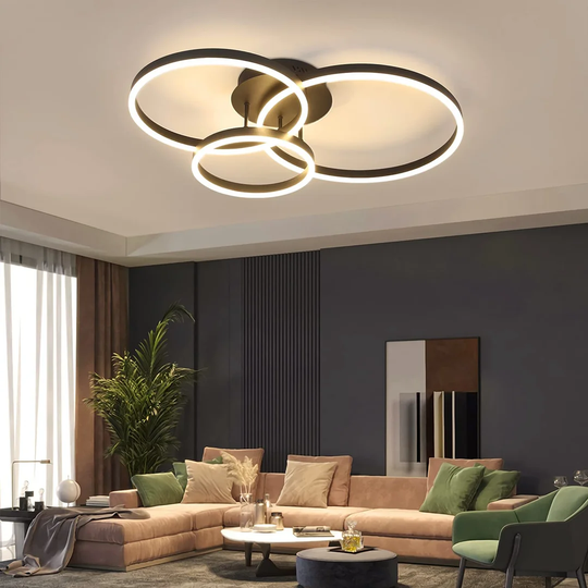 Ivy Bronx LED Ceiling Light Living Room Ceiling Lamp Black Dimmable With Remote Control 61W With 3 Rings Acrylic And Aluminum For Bedroom Office Kitch