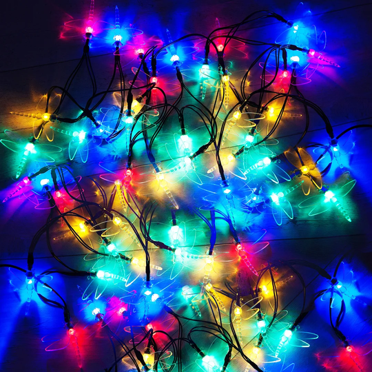 30 Multicolour LED Dragonfly Solar Fairy Lights