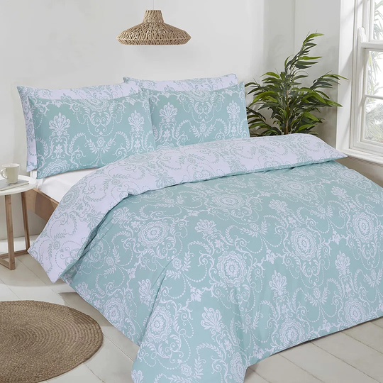 NightComfort Damask Baroque Soft Duck Cotton Rich Duvet Cover Set with Pillowcase