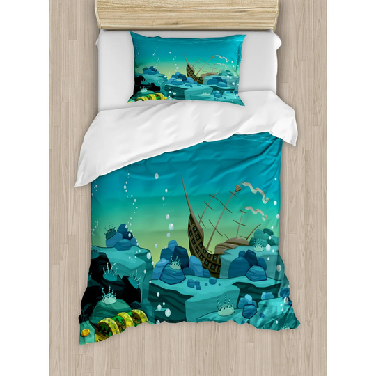 Peres Blue/Green/Yellow 100% Microfibre 260 TC Duvet Cover Set