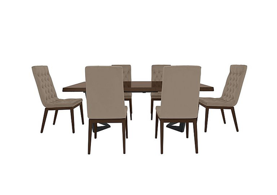Palazzo 160cm Extending Dining Table in Dark Walnut with 6 Capitonne Buttoned Dining Chairs