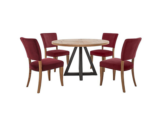 Globe Table and 4 Velvet Chairs Set - Red