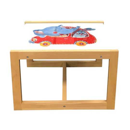 Cartoon Coffee Table, Watercolor Sketch Of Young Blushed And Hare In Small Car Friend Travel, Acrylic Glass Center Table With Wooden Frame For Offices