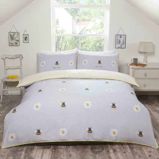 Halima Grey/Lemon 132 TC Reversible Modern & Contemporary Duvet Cover Set