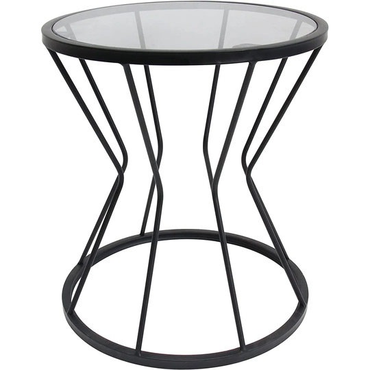 Burton Black Metal Round Coffee Table With Tinted Glass Top For Living Room - Side Table With Power Coated Metal Frame For Bedroom - Sofa Side Magazin
