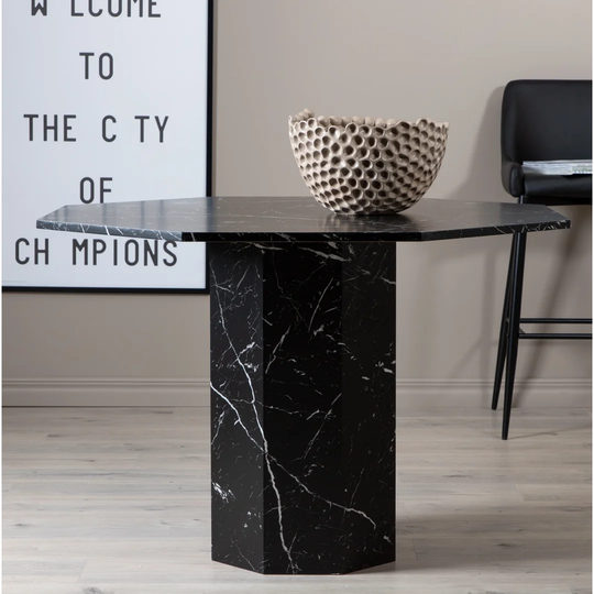 Cureton Round Dining Table - Black / Black Glass Marble