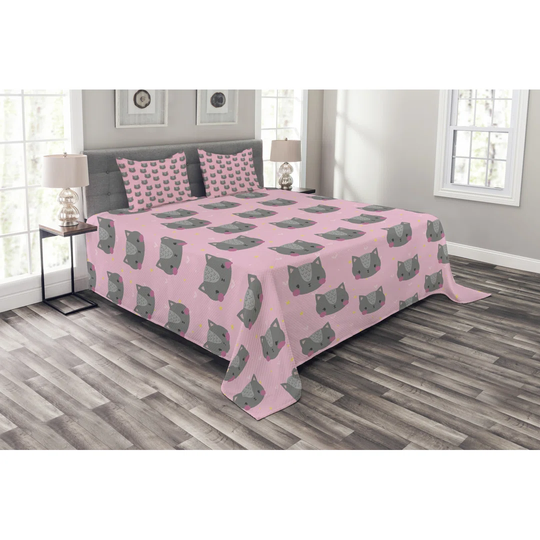 Adelayne Grey/Pink Bedspread Set with Pillow Sham
