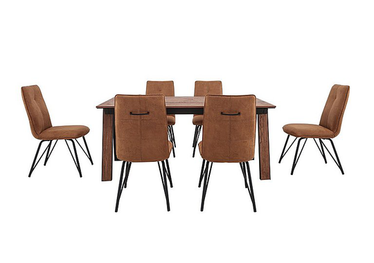 Habufa - Austin Fixed Dining Table and 6 Chairs - 200-cm - Brown