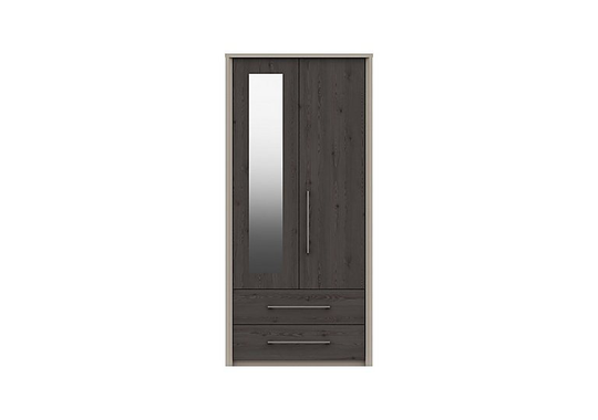 London Bedrooms - Paddington 2 Door 2 Drawer Wardrobe with Mirror - Black
