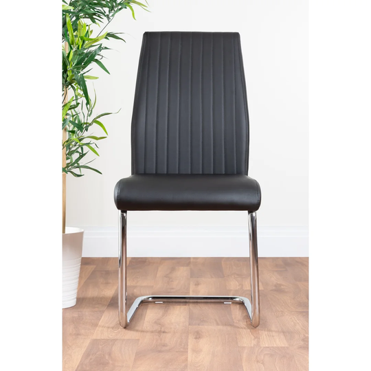 Faux Leather Chrome Legs Dining Chairs Tall Back Modern Design