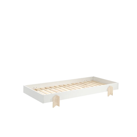 Modulo Single Bed/Stacking Bed 90 X 200 Cm Lying Surface, Grey Lacquered, Foot Arrow Optics Natural Lacquered Pine