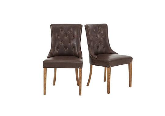 Pattern Pair of Scoop Dining Chairs - Brown