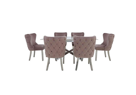Marvel Chrome Small Extending Dining Table and 6 Button Back Dining Chairs