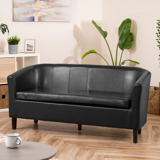 Buxton 3 Seat Faux Leather Sofa - Cream