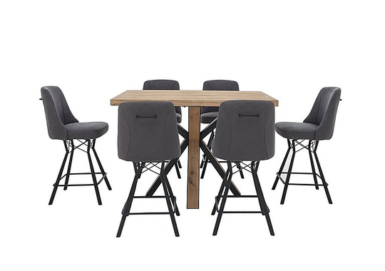 Habufa - Detroit Bar Table and 6 Bar Stools Set - Grey