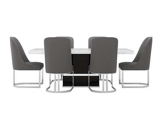 Stone International - Annalisa Dining Table and 6 Faux Leather Dining Chairs