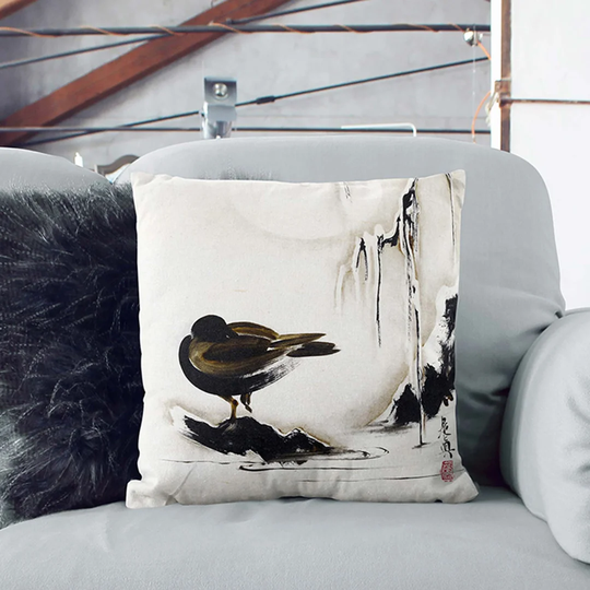 Bird & Willow Tree in the Snow Cushion with Filling Pillow