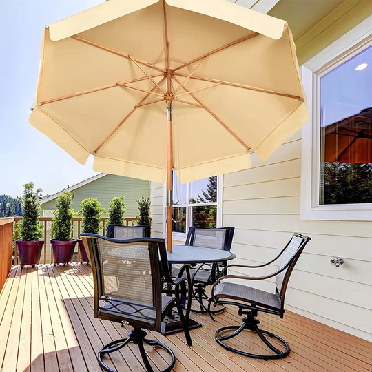 Garden Parasol Umbrella With Tilt Function And Wood Poles, Outdoor Waterproof Sun Protection Canopy Shade, Beach Patio Yard Sunshade Shelter (Beige)