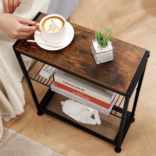Small Side Table For Small Spaces - Slim End Table With Magazine Holder - 2 In 1 Design Narrow End Table Living Room - Skinny Bedside Table Nightstand
