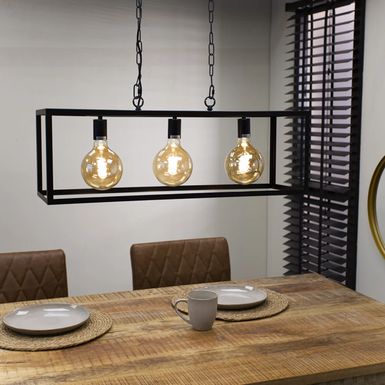 3 - Light Square/Rectangle Linear Pendant with Rope Accents